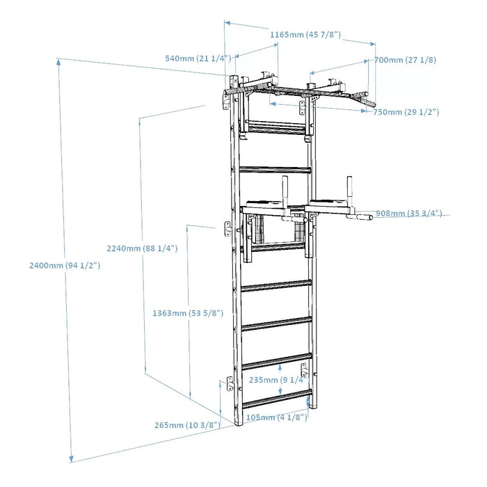 BenchK Wall Bars + Steel Pullup-Bar + Dip Bar 732B    