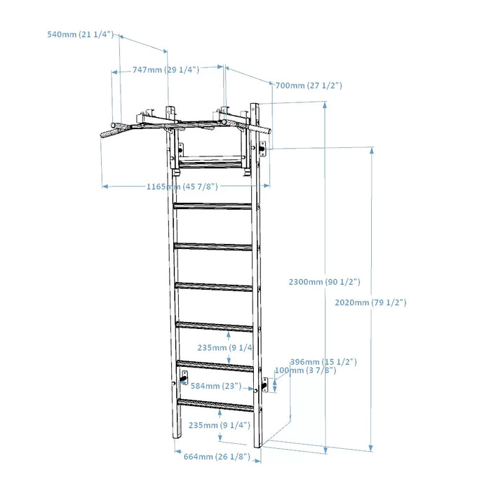 BenchK Wall Bars + Steel Pullup-Bar 231B    