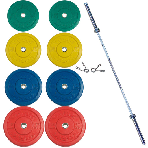 York Barbell Rubber Training Bumper Plate Set (Color) 29091 275 lbs Set  