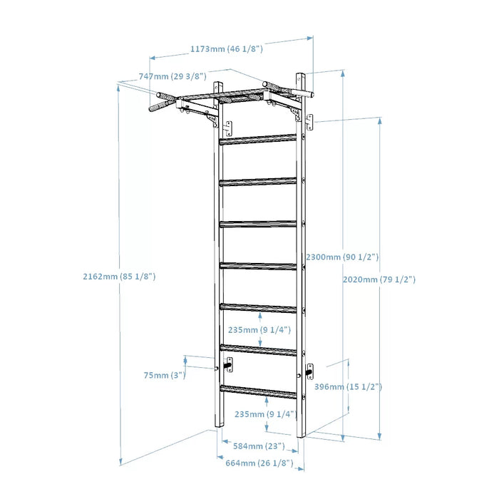 BenchK Wall Bars + Steel Pullup-Bar 221B    