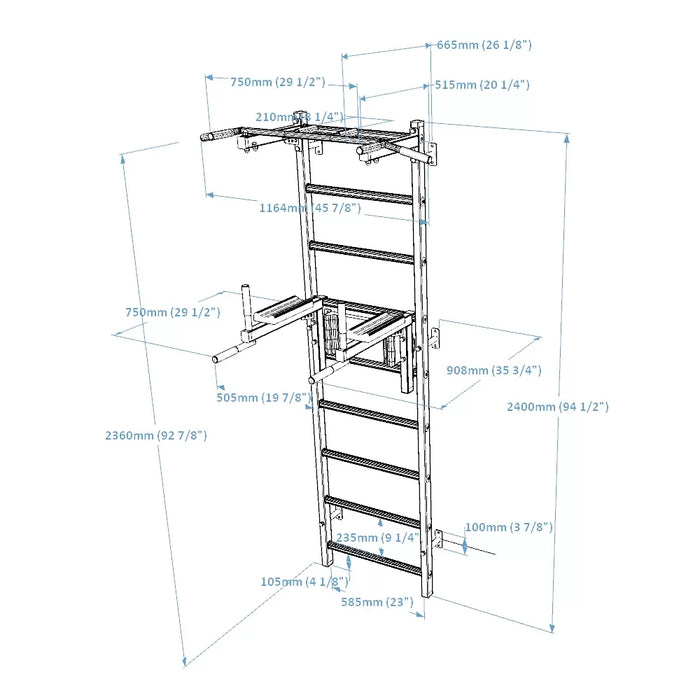 BenchK Wall Bars + Fixed Steel Pullup-Bar + Dip Bar 722B    