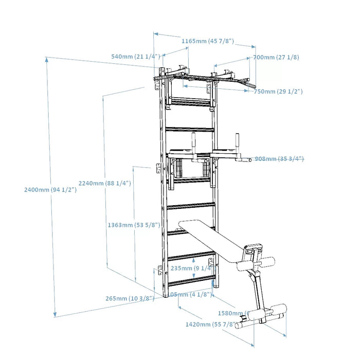 BenchK Wall Bars + Steel Pullup-Bar + Dip Bar + Bench 733B    