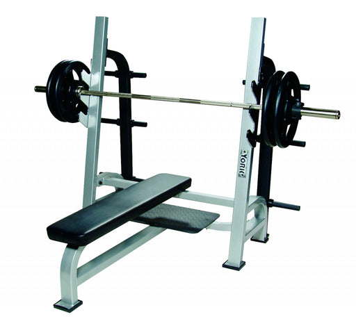 York Barbell STS Olympic Flat Bench w/Gun Racks 55041 Silver  