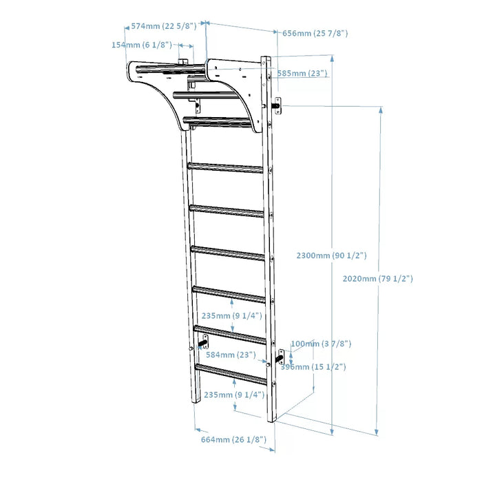 BenchK Wall Bars + Wood Pullup-Bar 211B    