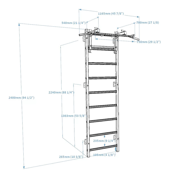 BenchK Wall Bars + Steel Pullup-Bar 731B    