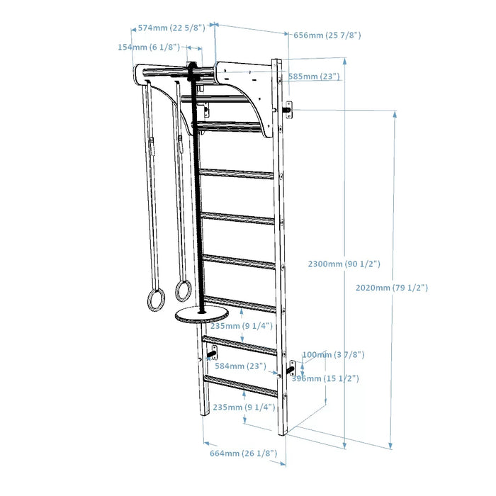 BenchK Wall Bars + Wood Pullup-Bar + Gymnastic Accessories 211B+A076    