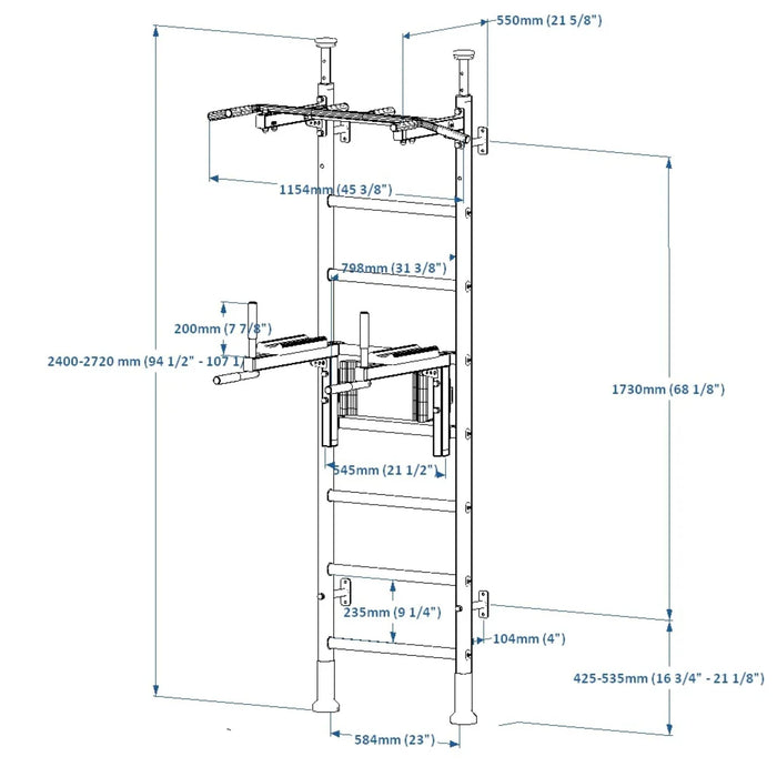 BenchK Wall Bars + Fixed Steel Pullup-Bar + Dip Bar 522