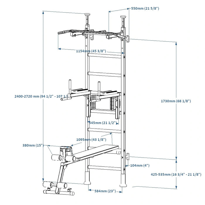 BenchK Wall Bars + Fixed Steel Pullup-Bar + Dip Bar + Bench 523