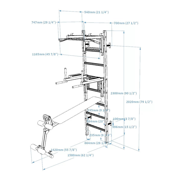 BenchK Wall Bars + Steel Pullup-Bar + Dip Bar + Bench 233B    