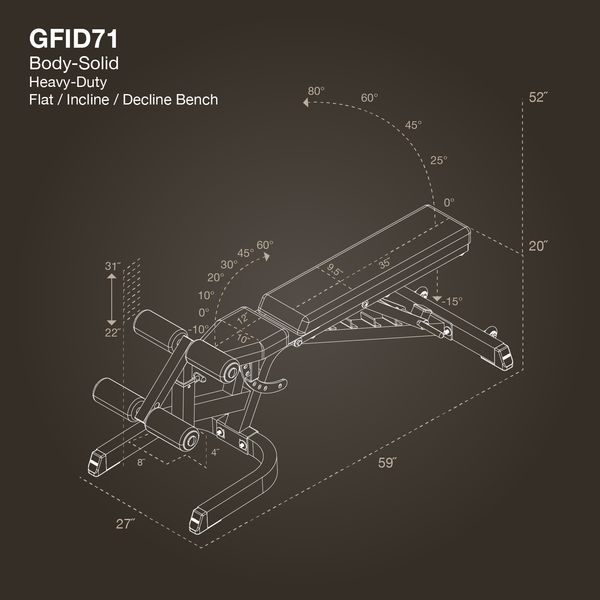 Body Solid Heavy Duty Flat / Incline / Decline Bench GFID71    