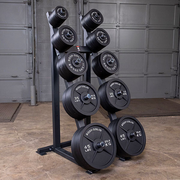 Body Solid 400lb Cast Iron Olympic Plate Set and Black Bar    